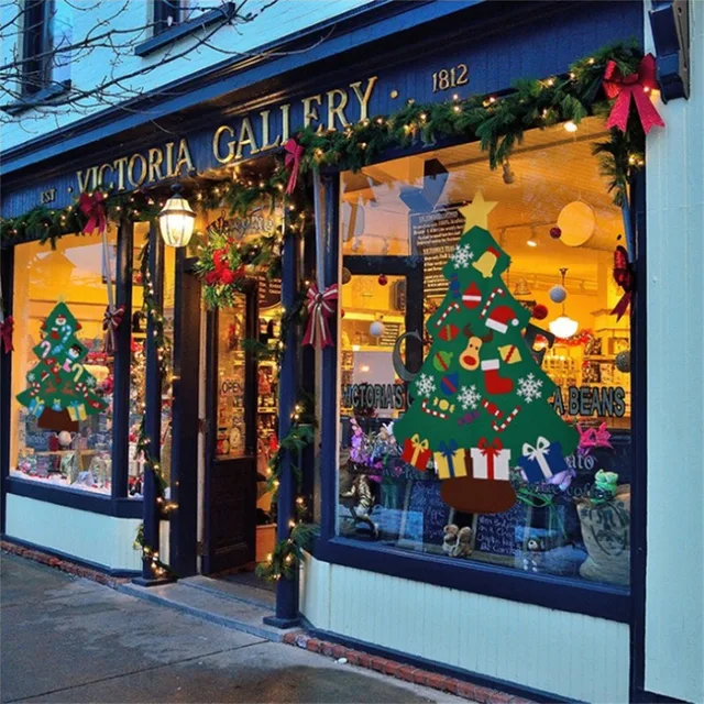 DIY Felt Christmas Tree Wall Hanging Artificial Xmas Tree with Santa Claus Snowflakes Ornament New Year Party Supplies Gift 2