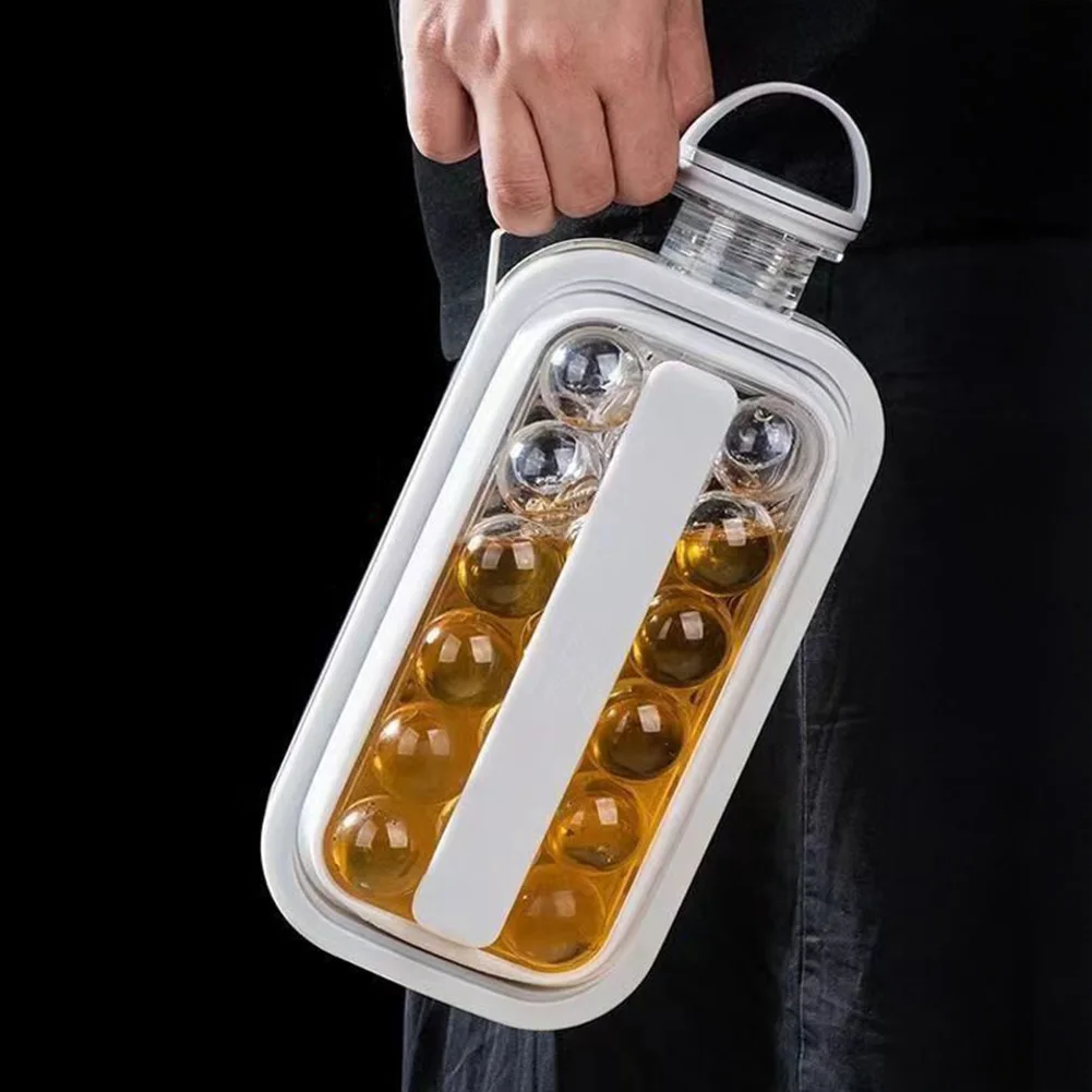 Ice Cube Tray 2-in-1 Portable Puck Making Water Bottle with 17 Grid Flat Lid Cooling Popsicle/Cube Molds