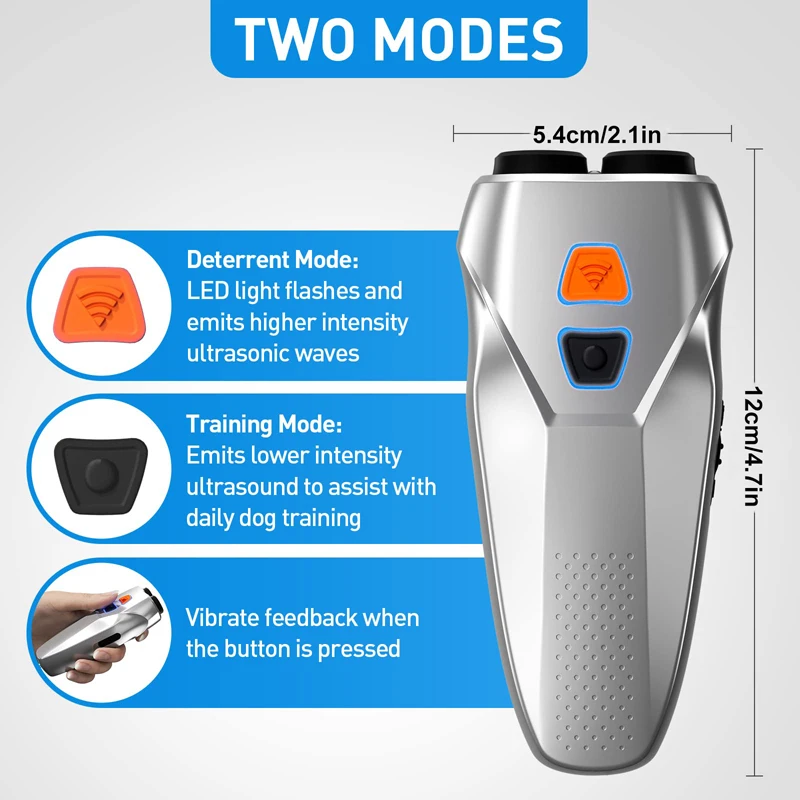 Benepaw Ultrasonic Dog Repeller LED Flashlight Dual Sensor Anti Barking Device Training Deterrent Modes USB Rechargeable