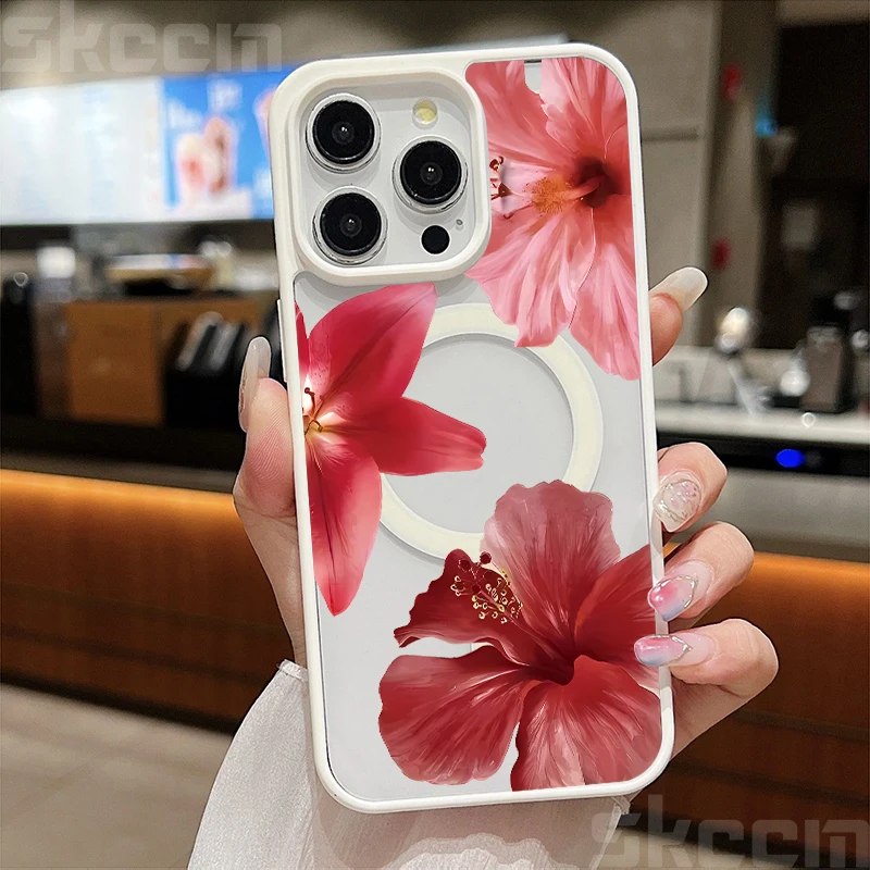 Flower Lily Hibiscus Print Clear Wireless Charger Phone Case