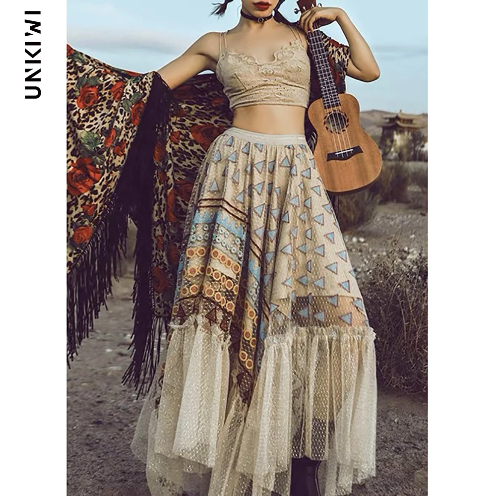 Bohmian Cool and Colorful Pleated New 2021 Dress Sling Mid-length Skirt Foreign Trade Women's JR040 main image 1