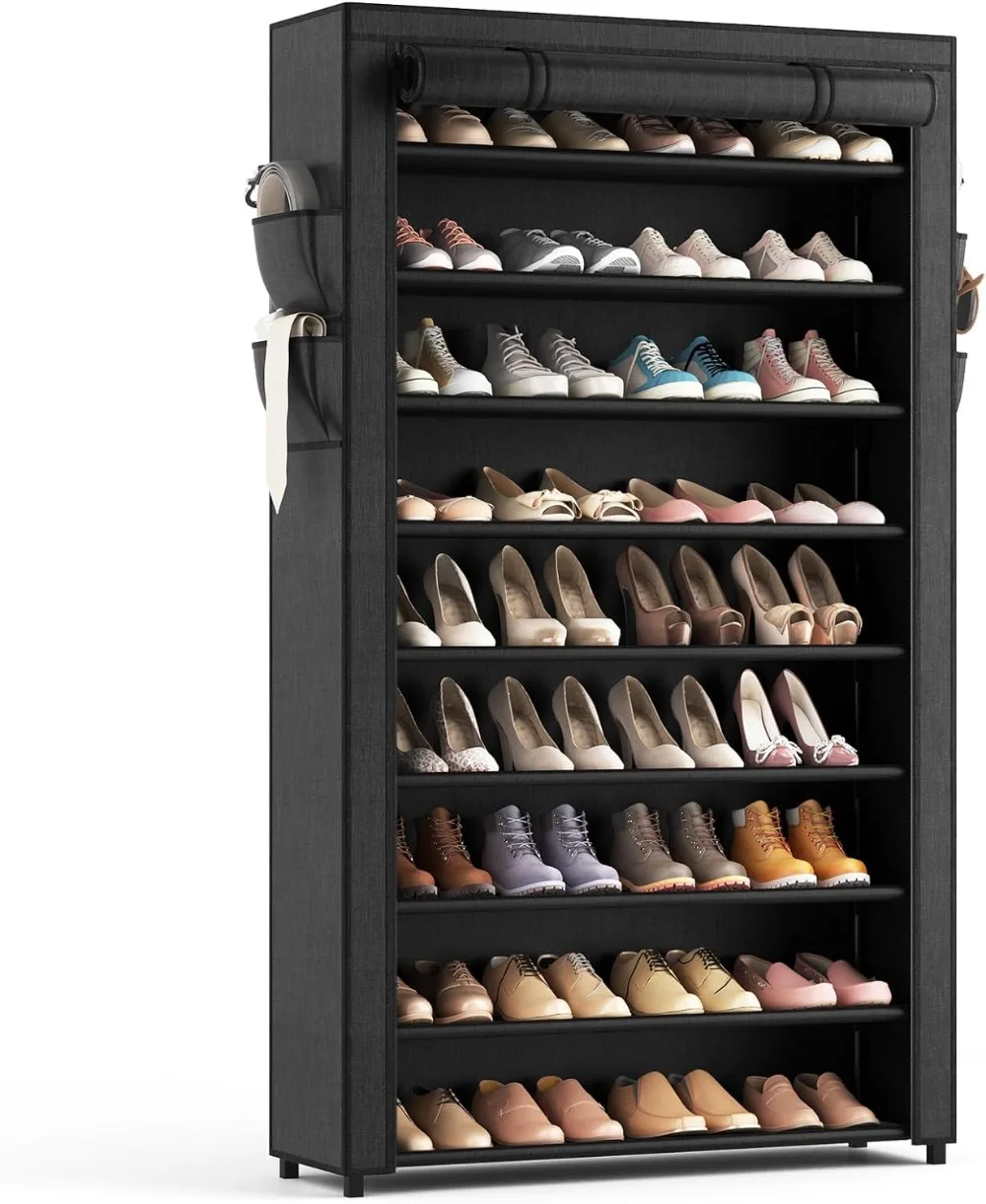 

Shoe Rack with Covers - 10 Tiers Tall Shoe Rack Organizer Large Capacity Shoe Shelf Storage 40 Pairs Space Saving Vertical