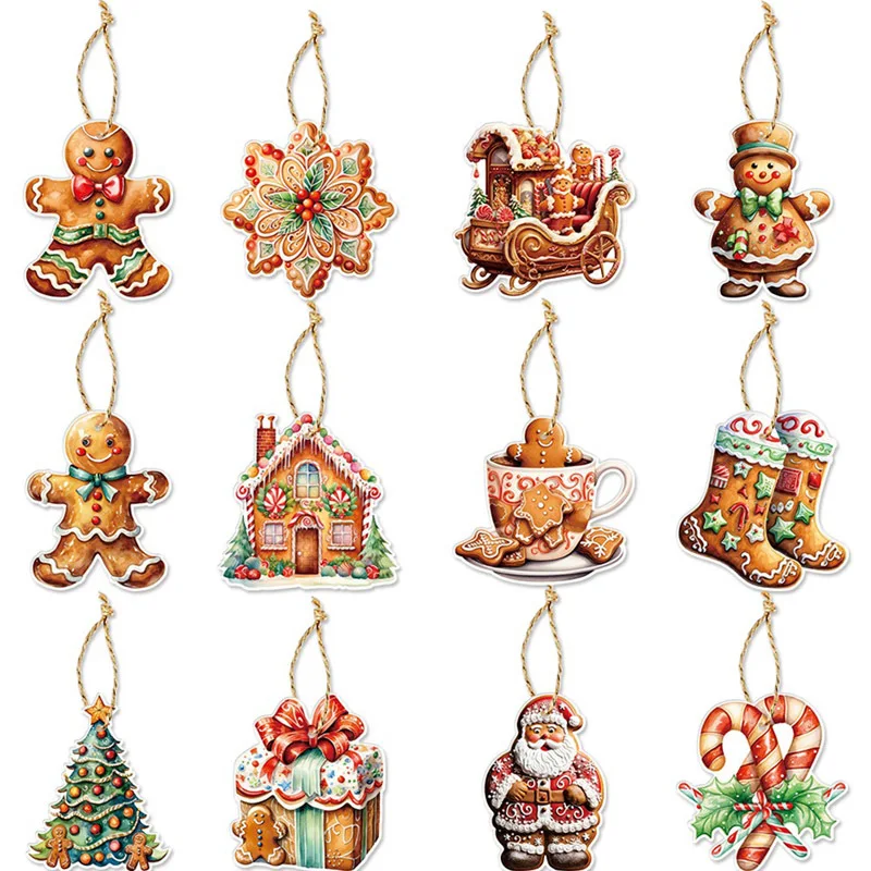 (12 Pcs/pack) Gingerbread Man Paper Pendant Christmas Stickers And Decorations Graffiti Sticker New Year Decoration Decals DIY