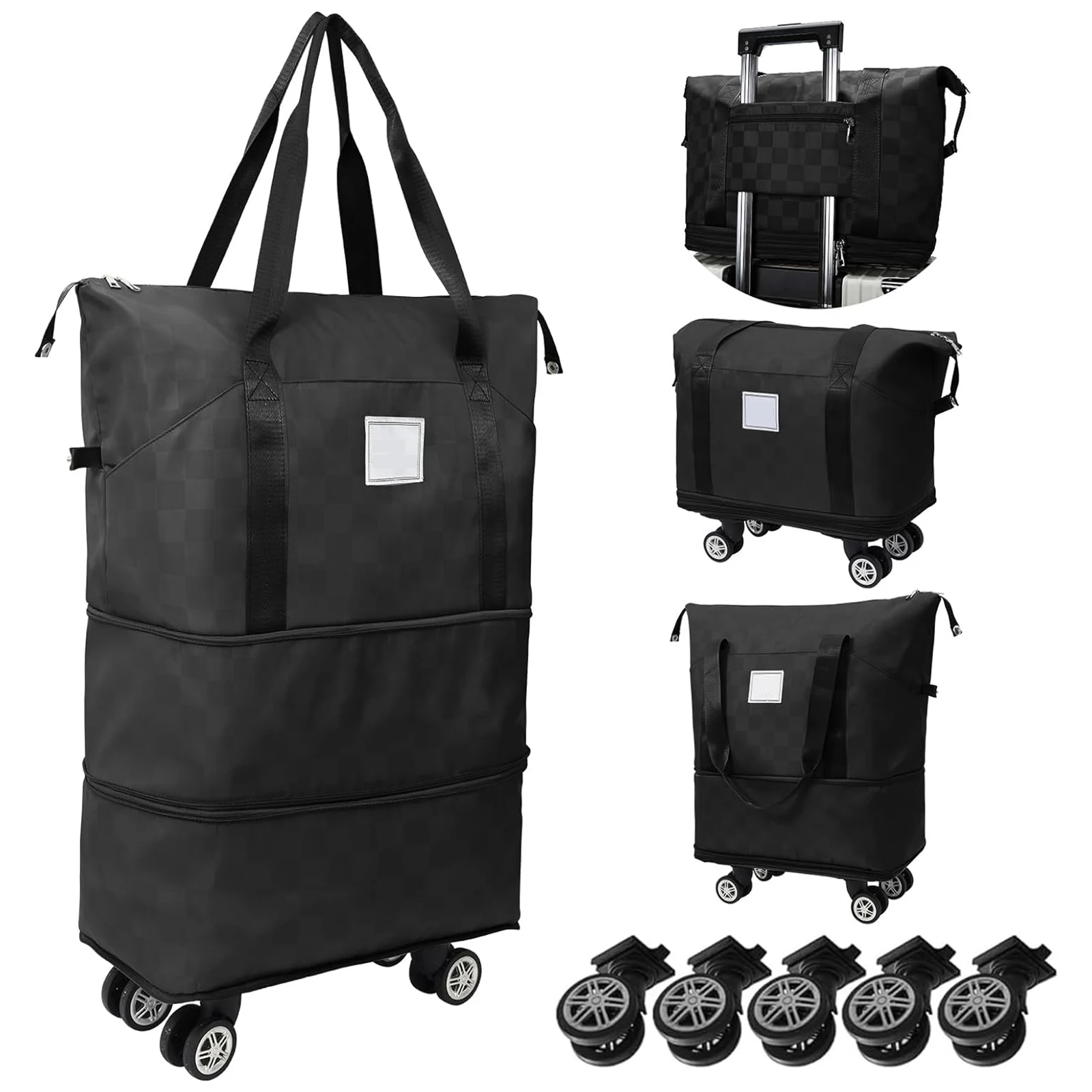 Expandable Foldable Rolling Duffel Bag With Wheels, Detachable