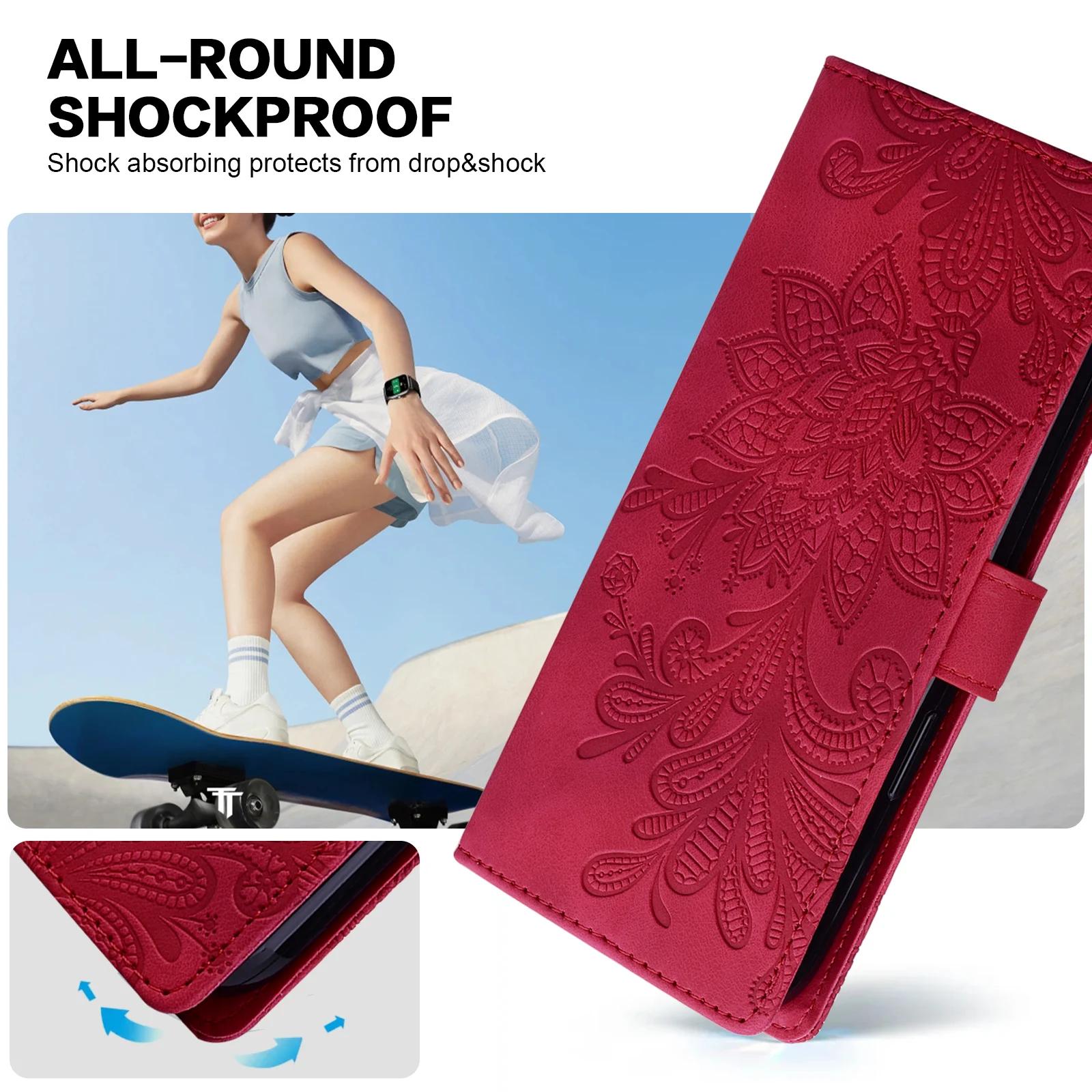 Embossed Magnetic Flip Leather Wallet Phone Case