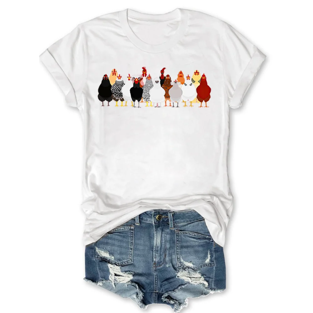 

Rheaclots Women's Love Chickens Printed Tees Tops