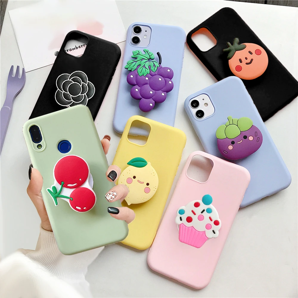 Cute Ice Cream Cake Stand Holder Cover Per Samsung Galaxy A11 A12 A21S A31 A32 A41 A42 A51 A52 A71 A82 A91 Fruit Star Tpu Case