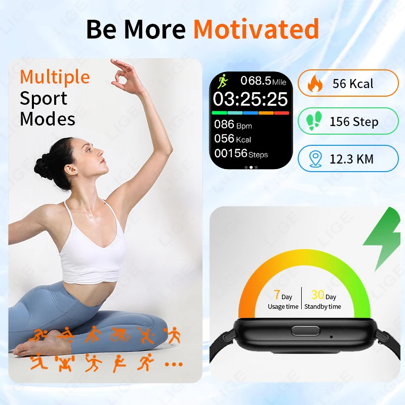 LIGE Smart Watch 1.83" HD Bluetooth Smartwatch Wireless Calls Men Women Smartwatches Fitness Bracelet Custom Watch Face 2025 New