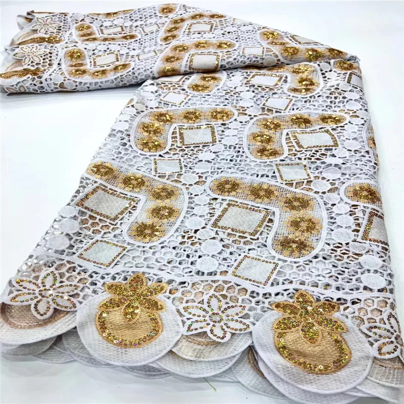 

Water Soluble Lace Fabric with Sequins, African Guipure Cord, Nigerian Net, Wedding Dress, High Quality, 2023