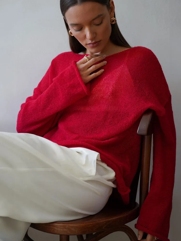 Knitted Round Neck Hollow Pullover Top Women's Summer Fashion Casual Loose Pullover Long Sleeve Streetwear Top Pullover 31 Knitted Round Neck Hollow Pullover Top Women's Summer Fashion Casual Loose Pullover Long Sleeve Streetwear Top Pullover