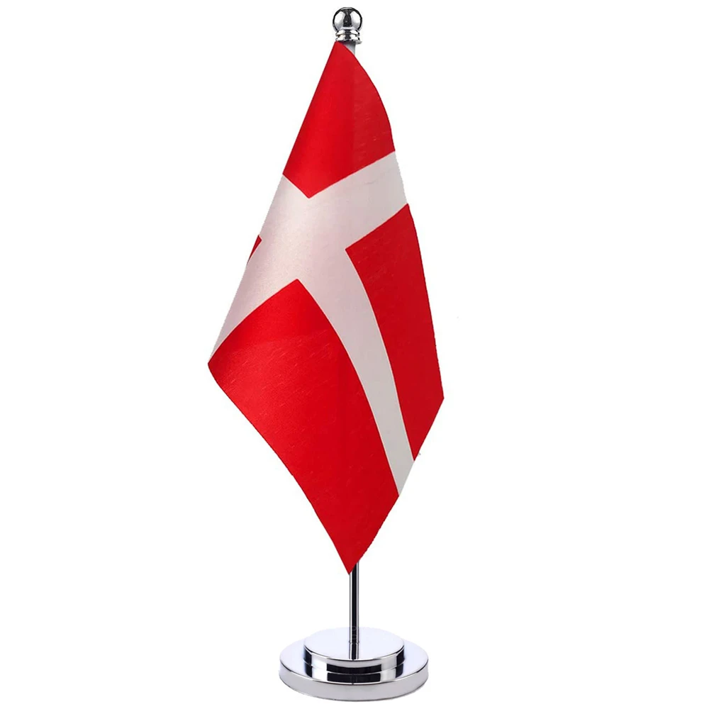 

14x21cm Denmark Desk Small Country Banner Meeting Room Boardroom Table Standing Pole The Dannebrog National Flag