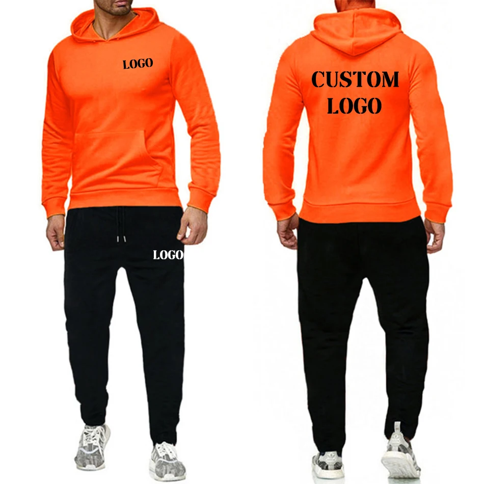 Custom Logo Men's Set Hoodie Sets Men Tracksuit Sportswear Hoodies+Sweatpant 2 Pieces Male Warm Clothing Pullover Sweatshirts