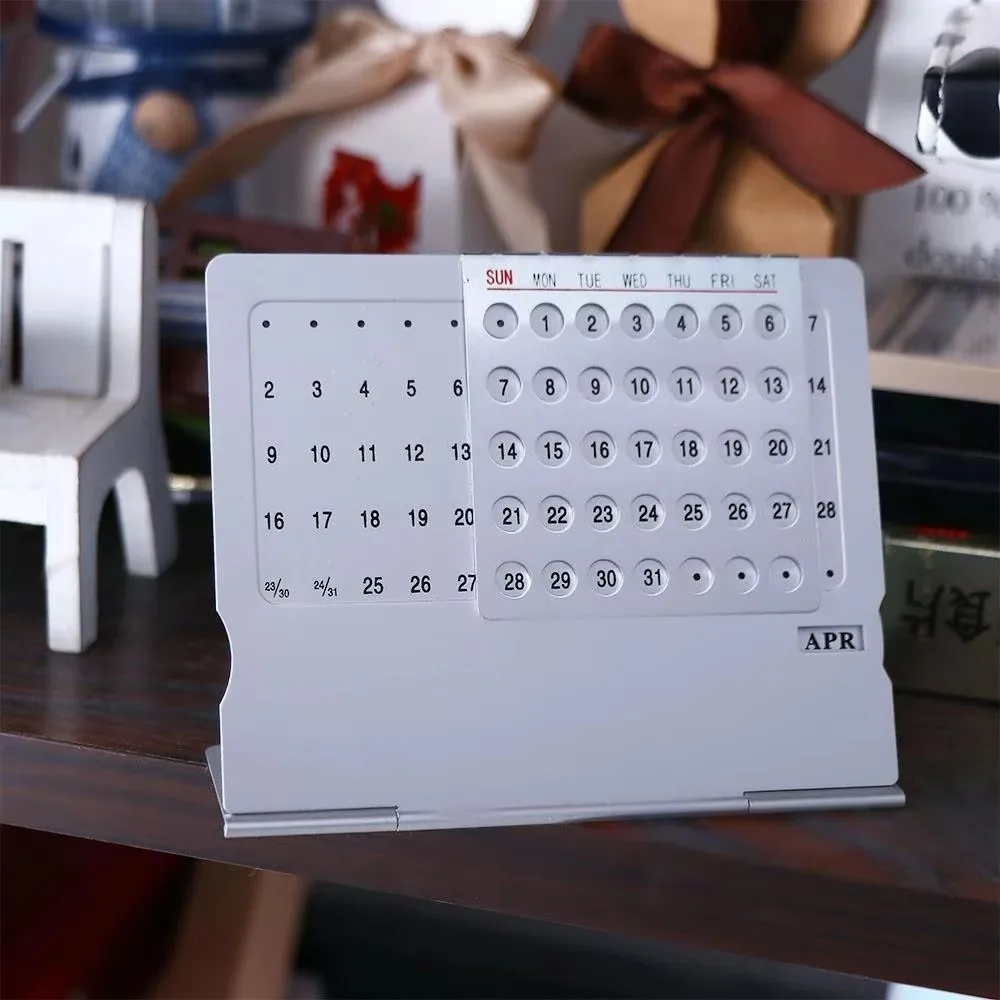Calendario da Tavolo Manuale in Lega di Alluminio, Mini Calendario Perpetuo Regolabile e Riutilizzabile, Calendario Mensile da Scrivania - immagine 3