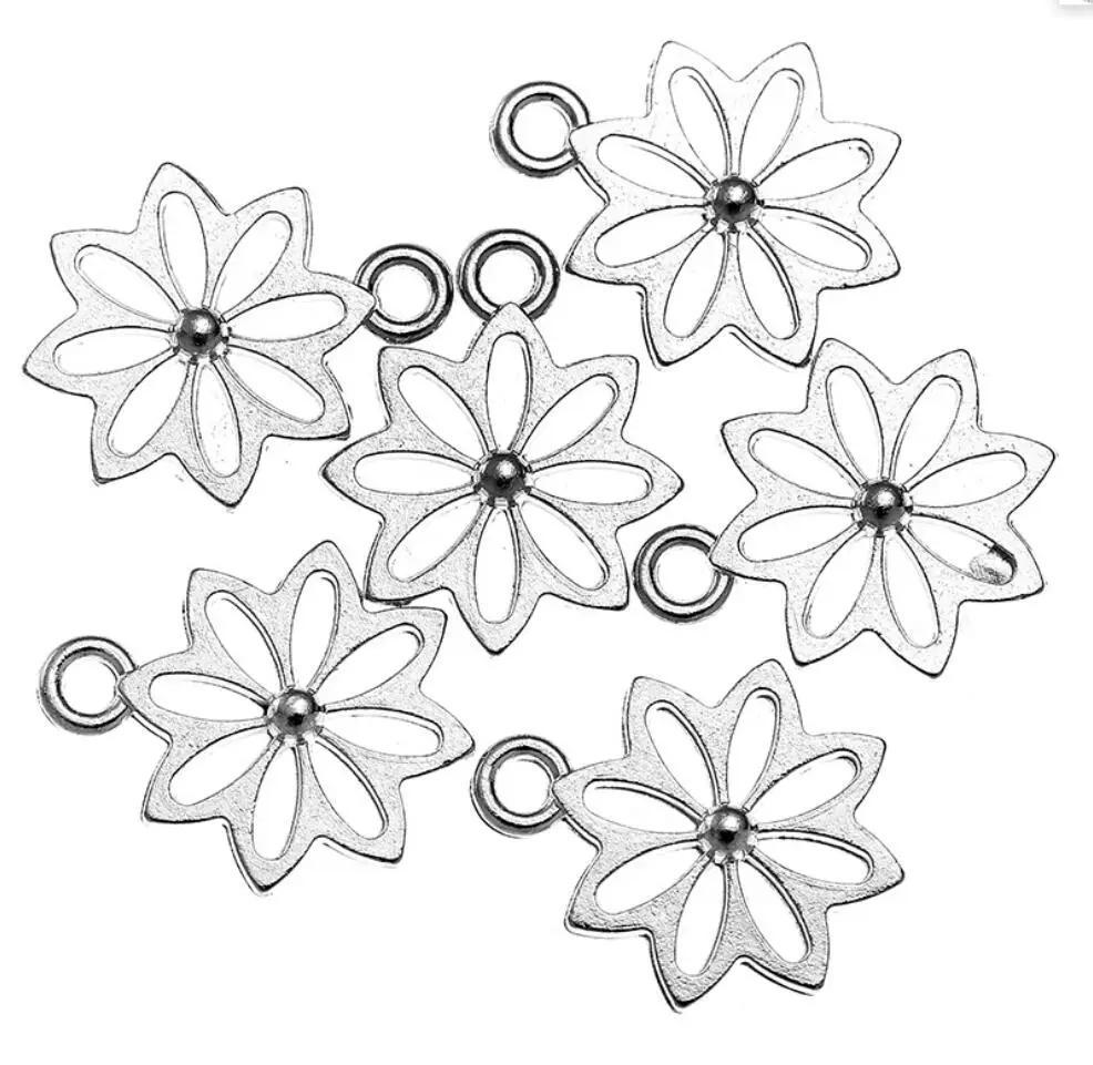 130pcs 18x15mm Flower Hollow Charm Pendants Antique Silver Color Hollow Carved Flower Charm Hollow Carved Flower Pendants F0137