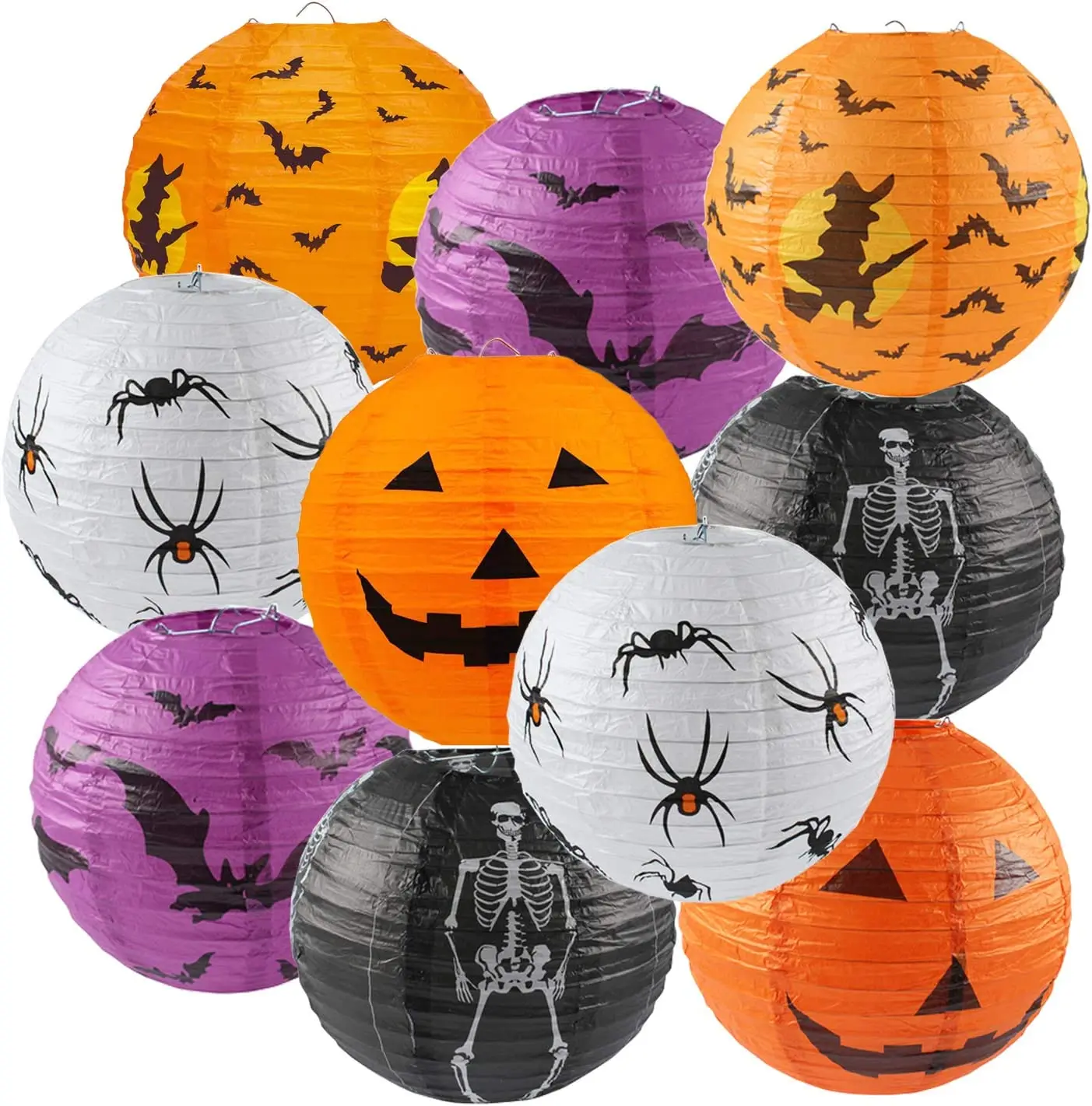 

10PCS Halloween Paper Lanterns Hanging Bar Witch Spider Skeleton Pumpkin for Indoor and Outdoor Halloween Party Home Decor