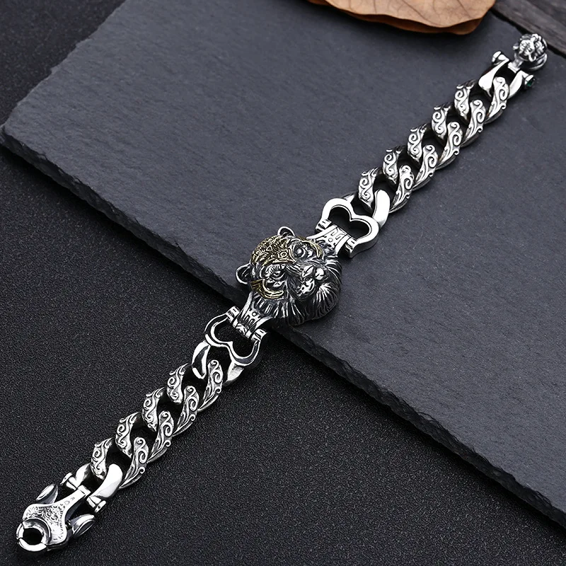 BOCAI S925 Sterling Silver Bracelets for Men New Men's Fashion Tiger Eternal Rattan Cuban Link Chain Jewelry Free Shipping