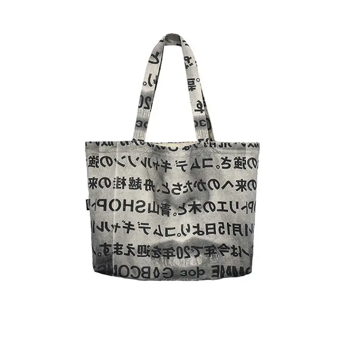 Japanese Off White Face Print Tote Bag Women Harajuku Style Large Capacity Canvas Shoulder Bag Ladies Casual Commute Handbag New