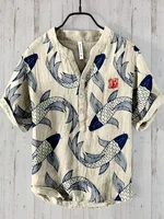 Spring and summer men's and women's shirts independent station casual fish pattern Hawaiian style printed shirts men's tops 2