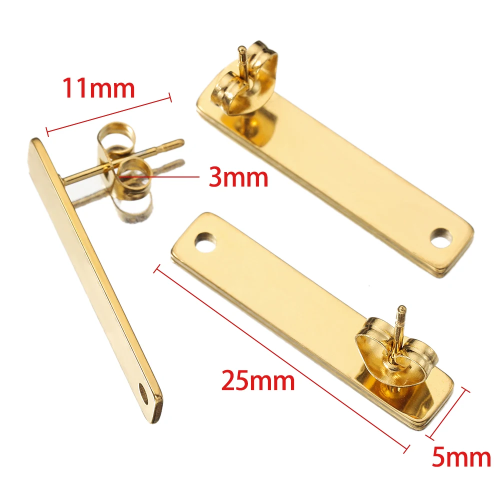 10 Stück Edelstahl-Ohrstecker, glatte Oberfläche, baumelnde Ohrring-Basis mit Loch für Anhänger, DIY-Schmuckherstellung, Zubehör, Zubehör – Detail 13
