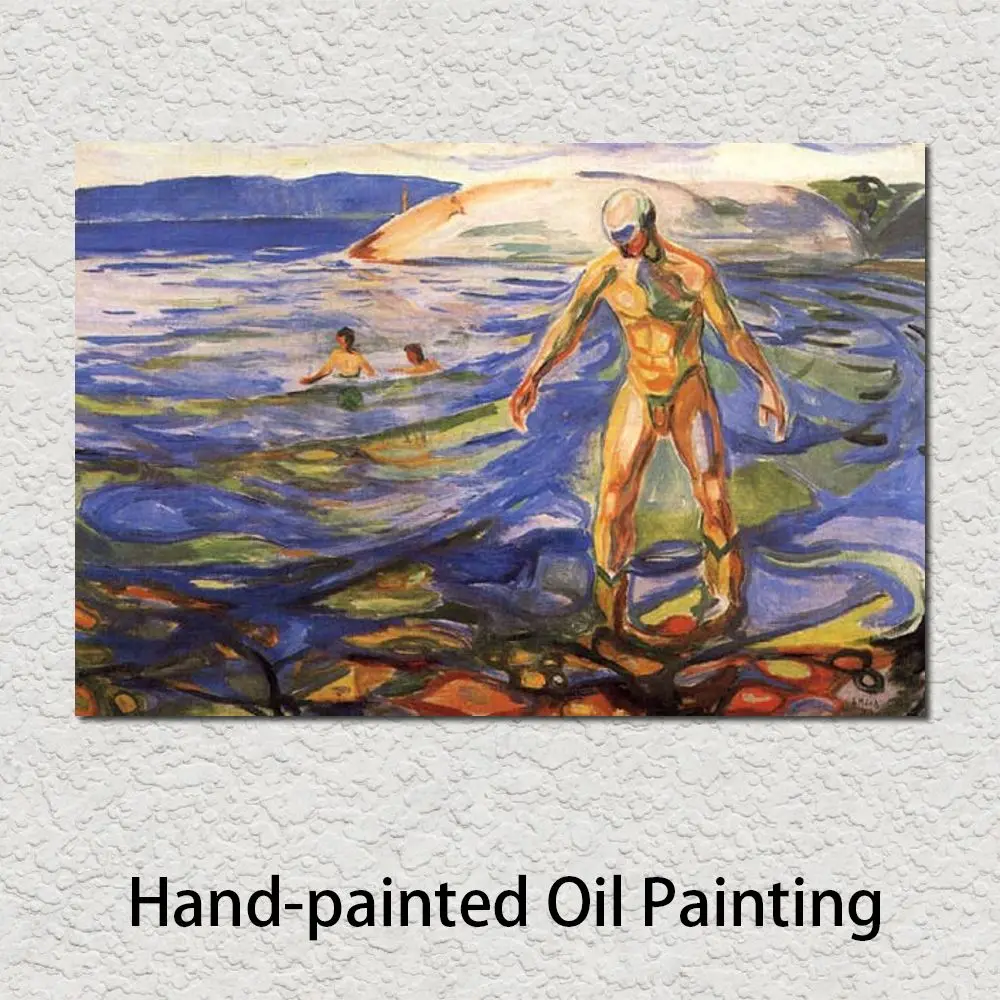 

Hand Painted Canvas Art Bathing Man Edvard Munch Painting Abstract Modern Artwork Bathroom Pub Home Decor High Quality Large