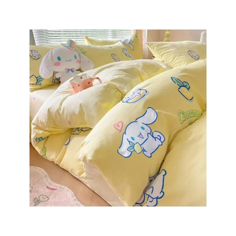 

Sanrio new Kuromi anime cute pure cotton four-piece style skin-friendly soft four-piece set 100% cotton bed sheet quilt cover