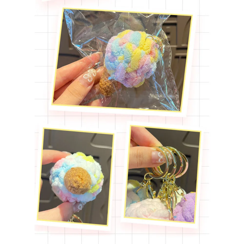 Bunter Schlüsselanhänger aus Plüsch mit Eiscreme, süße Cartoon-Simulation, süße Tüte, Paartasche, Anhänger, kleines Geschenk_voghion.com