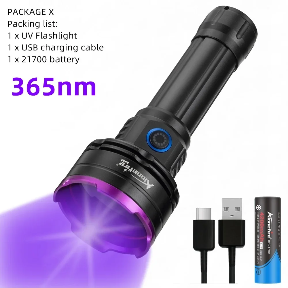 

Мощный УФ-фонарик Alonefire SV83, 21700 нм, 30 Вт, Ультрафиолетовый перезаряжаемый телефон, аккумулятор для скорпионов, денег, питомцев, пятен