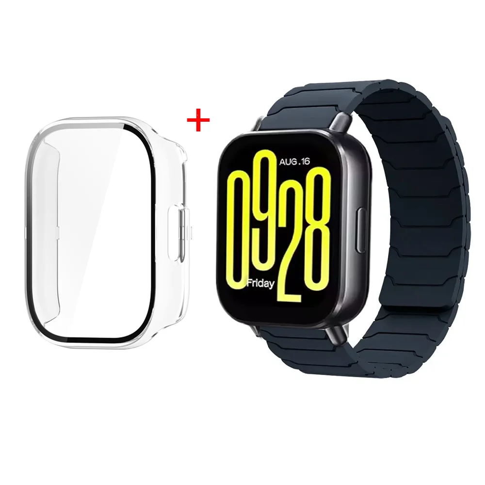 Magnetic Silicone Watch Strap with Protective PC Case & Glass Screen