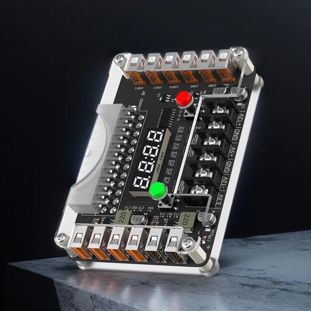 12-Port USB 3A 3.3V 5V 12V -12V Output ATX Power Breakout Board with Acrylic Case Kit ATX Power Supply Breakouts Board Module