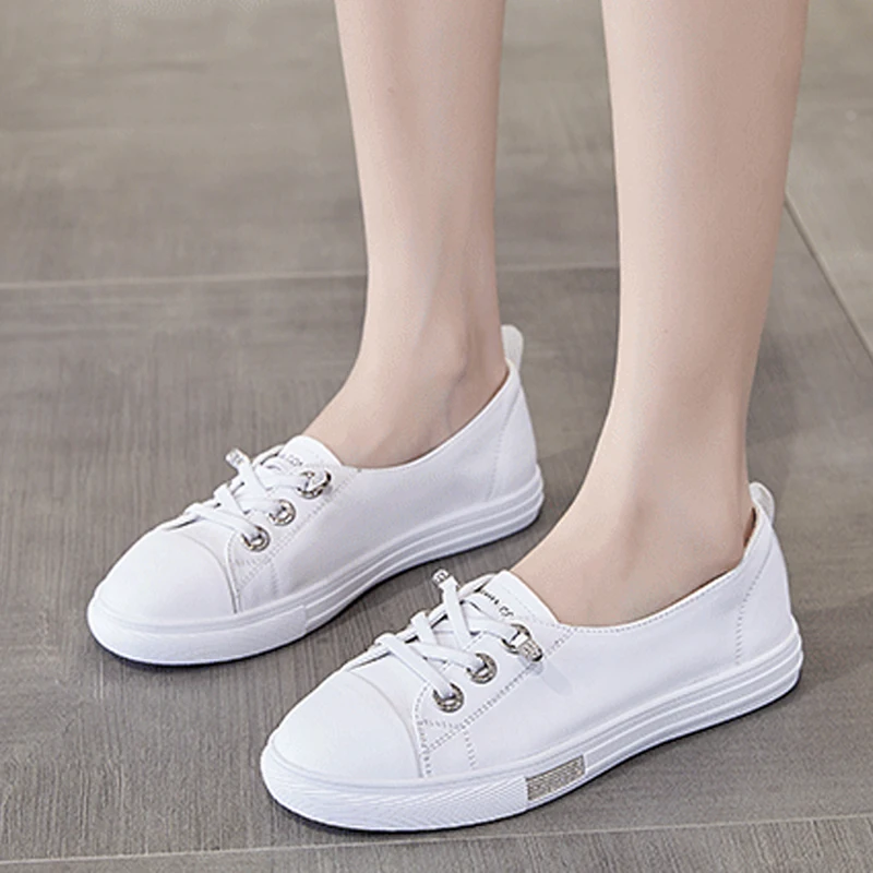 

Genuine Leather Sneakers Women Girls Cowhide Female Ladies Woman Flats Loafers White Flat Loafers Vulcanized Designer Shoes