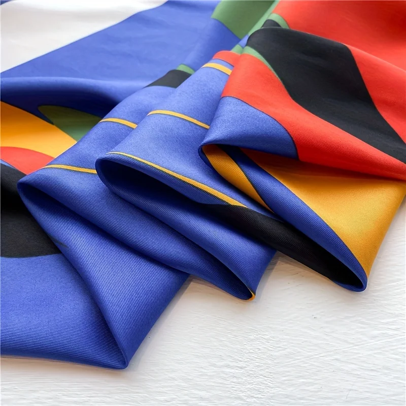 90*90cm Abstrakte Muster Seide Quadrat Schal Hijab Frauen Bandana Weiche Schals Halstuch Damen Haar Schal Wrap Stirnband – Detail 7