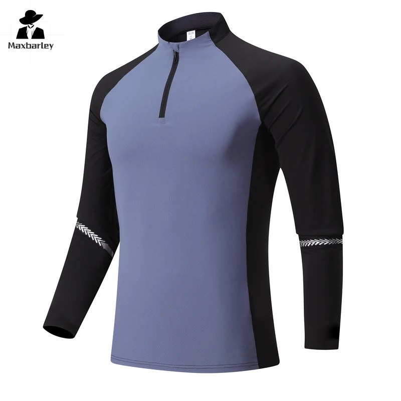 Fitness Long Sleeve T-Shirt Men's New Autumn Casual Running Stretch Tight Quick Dry Sweatshirt Football Training Half Zip Jacket
