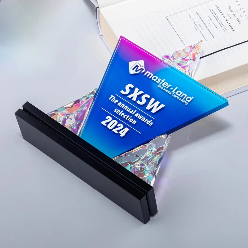 Customized Colorful Crystal Trophy Company Annual Meeting Excellent Employee Souvenirs Home Decoration Craft Lettering Medal 1Pc