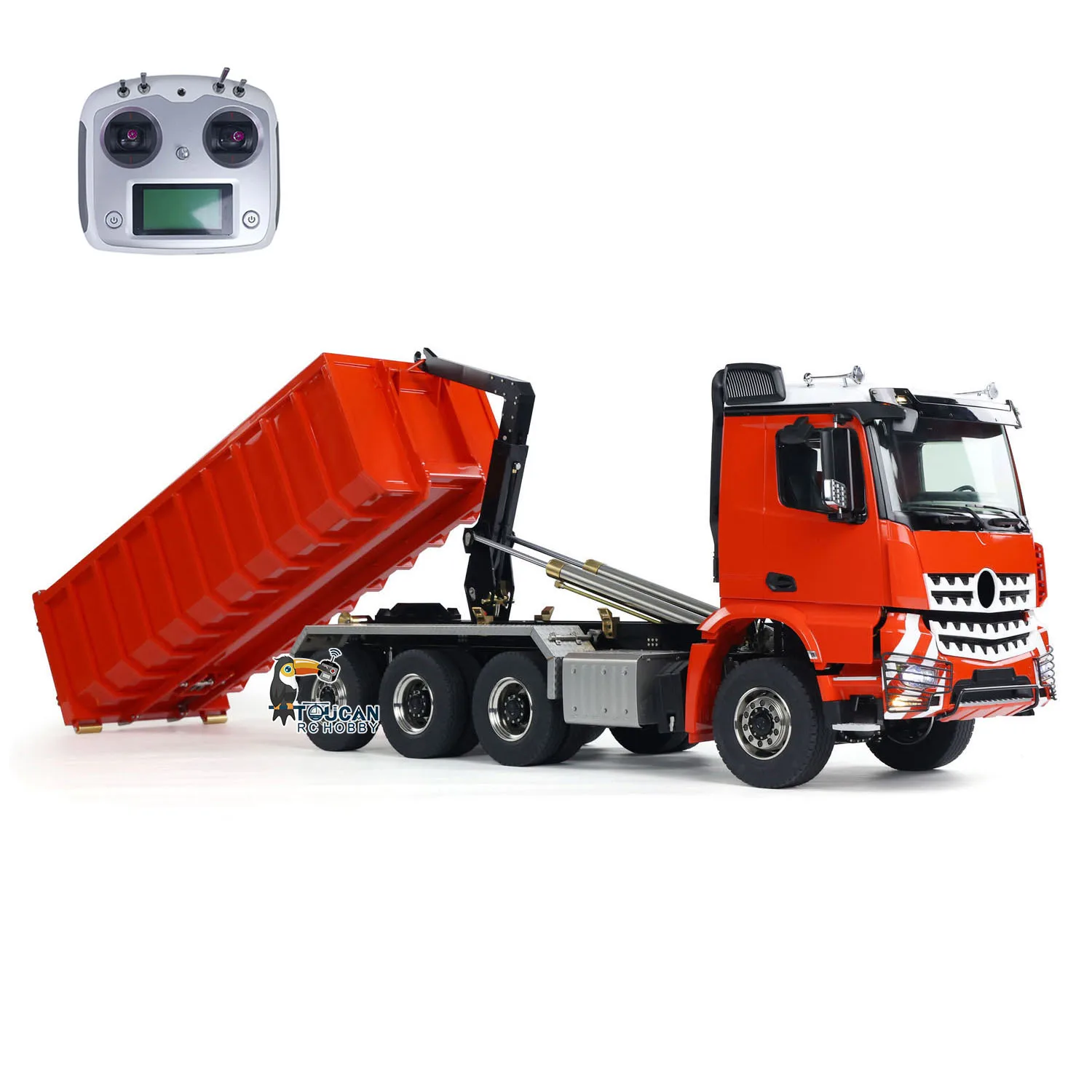 Toys Metal 1/14 8x8 RC Hydraulic Dumper Roll Off Dump Truck 3363 Rear Axle Steering 3 Speed Transmission Light Sound Tipper Gift 2