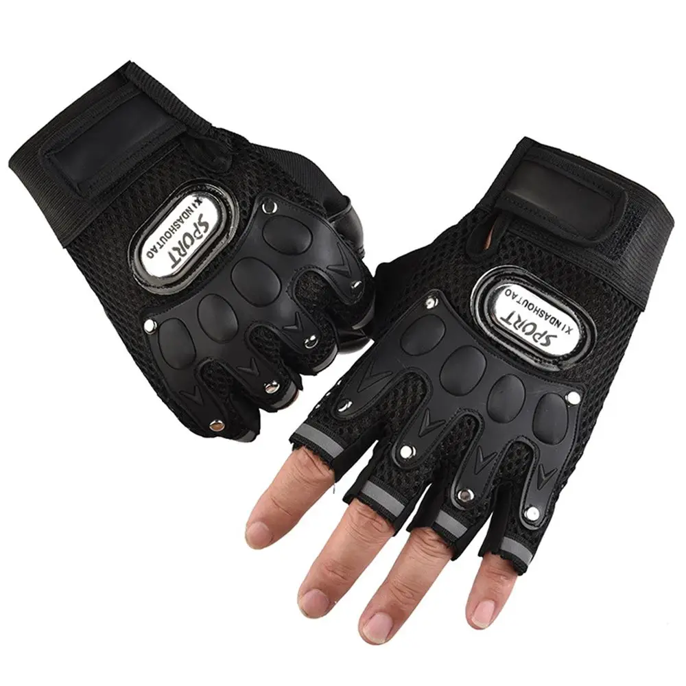 

Men Hiking Half Finger Palm Breathable Anti-Slip Cycling Fingerless Gloves PU Leather Bicycle Gloves Riding Gloves