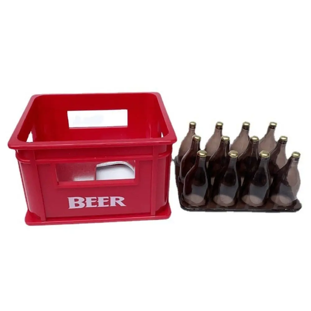 1Set 1:12 Mini Dollhouse Beer Resin Frame Storage Basket With 12 Bottles Simulation Drink Beer Model DIY Doll Accessories 5