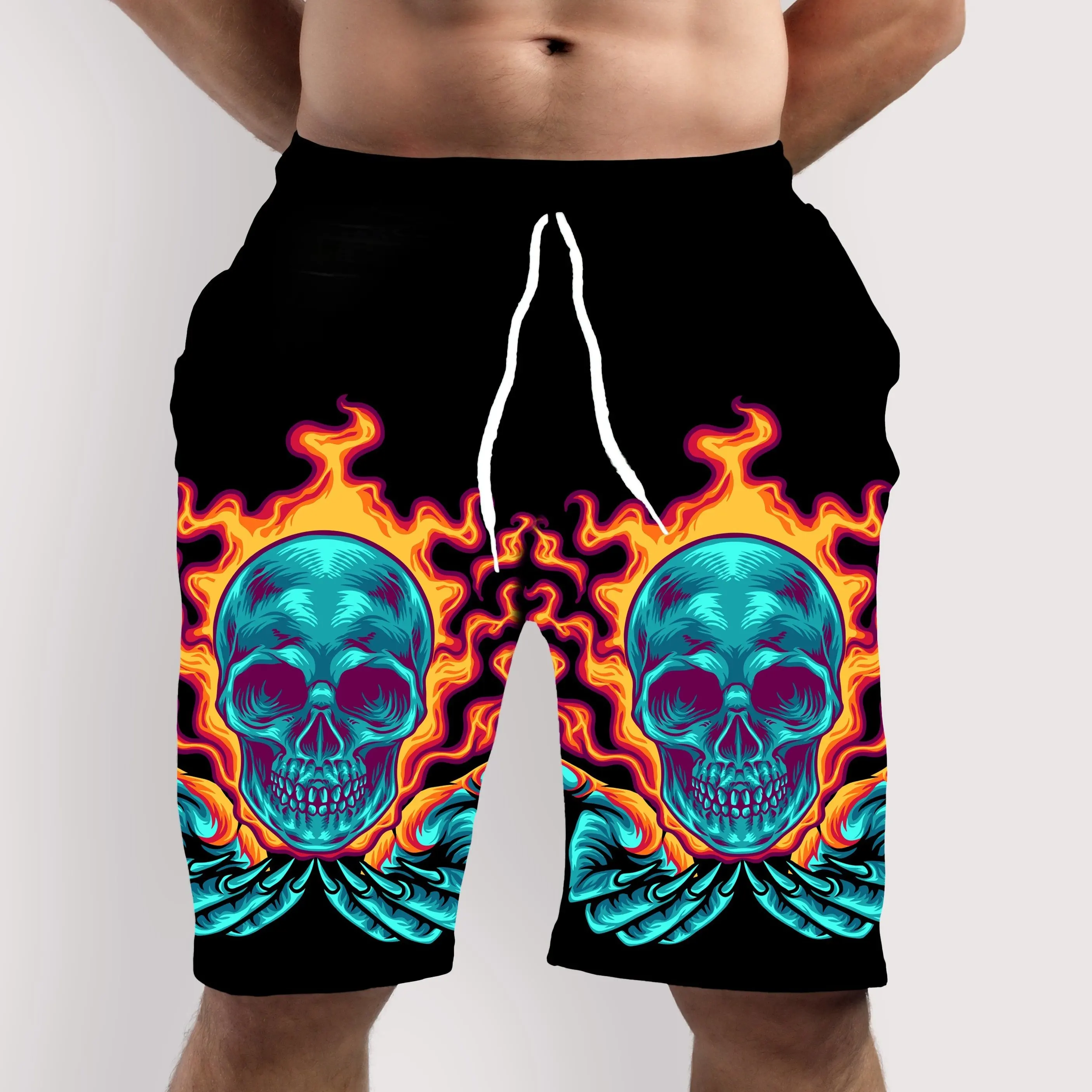 Men's Skull 3D Pattern Comfy Shorts Oversized Casual Elastic Waist