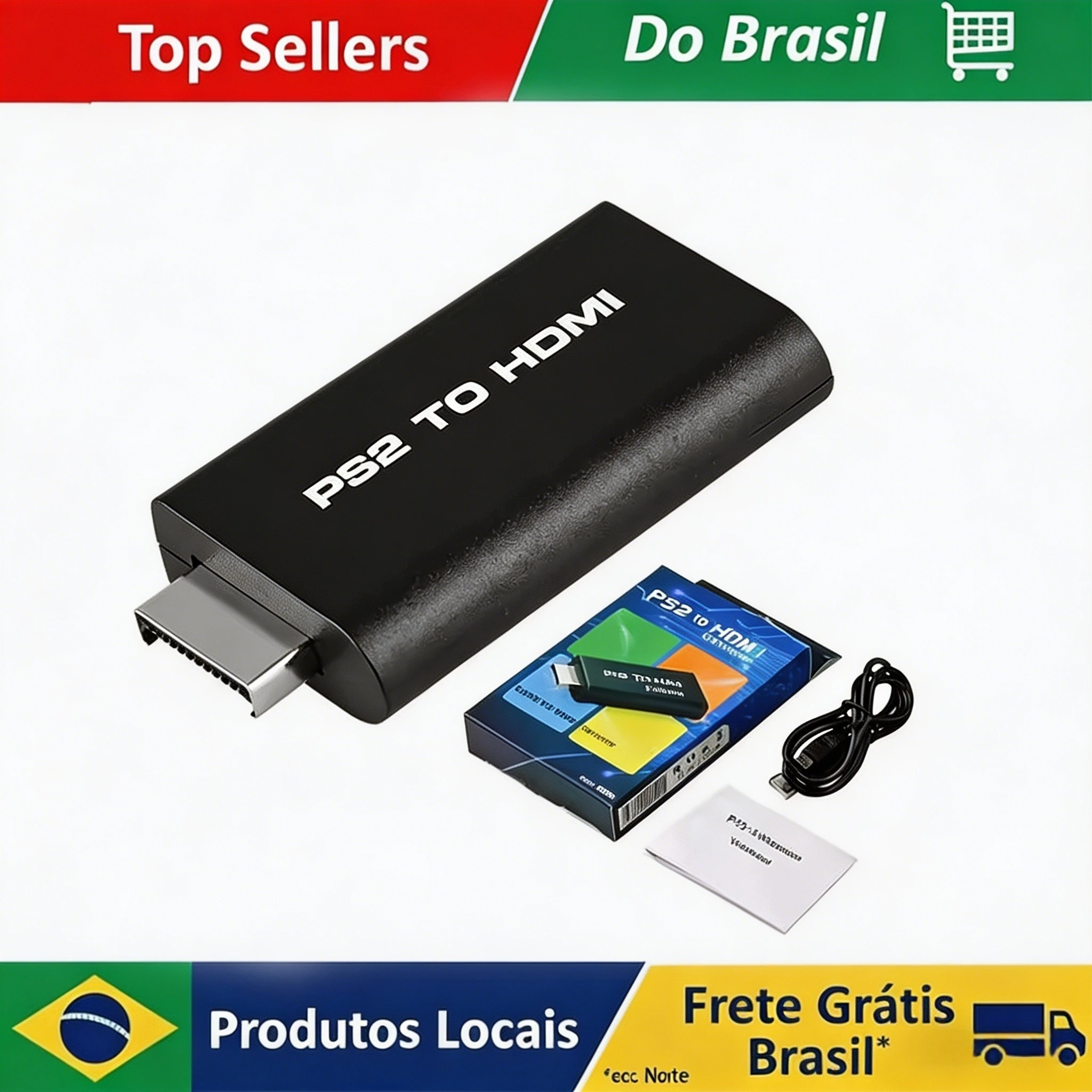 Conversor PS2 para HDMI Brasil: Adaptador de Áudio e Vídeo PS2-HDMI com Saída de Áudio 3.5mm, Suporta Modos de Exibição HDTV 1080P para PS2