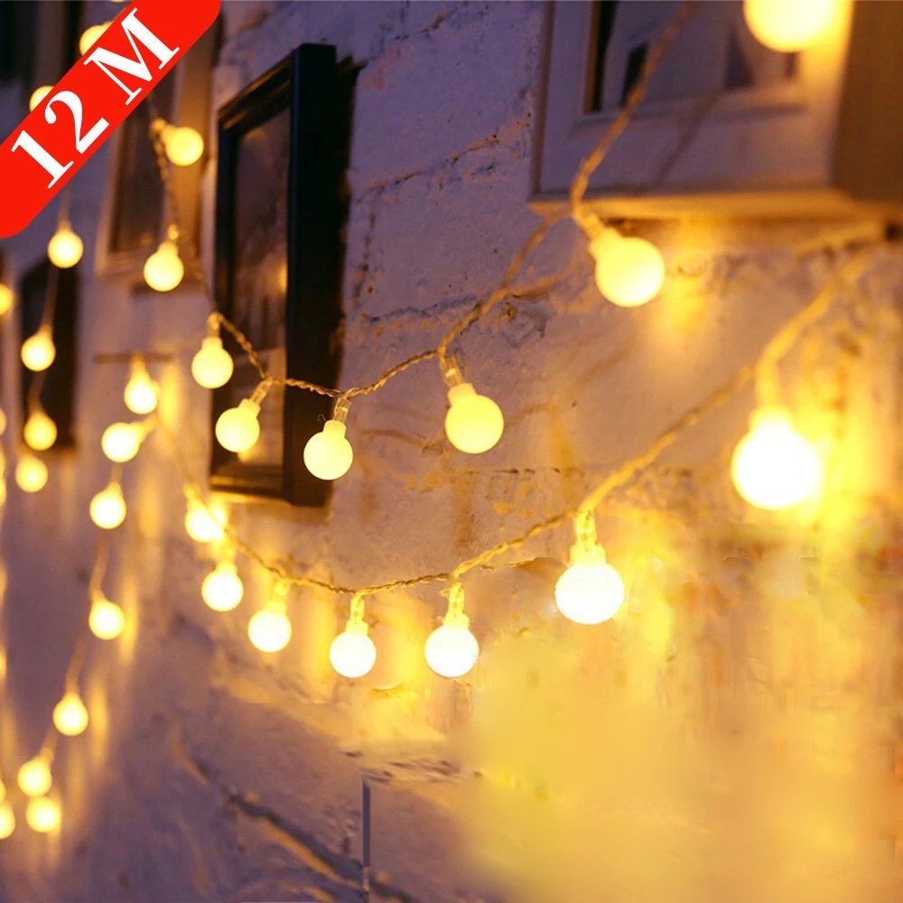 LED String Lights 12M USB/Battery LED Ball Garland Lights Waterproof Outdoor Lamp Christmas Holiday Wedding Party Fairy String Lights Decoration