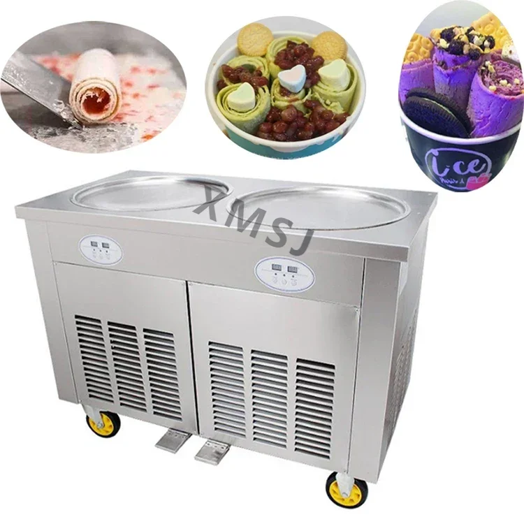 

Electric Double Round Pan Fried Ice Cream Roll Machine 2022 Thailand 450mm Frying Ice Cream Roller Gelato Rolling Maker