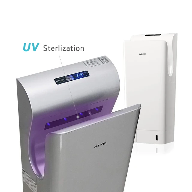 AIKE AK2800C Jet Cube Commercial Hand Dryer - 110V, 1400W, Brushed Stainless Steel, Fast 10-15 Second Drying