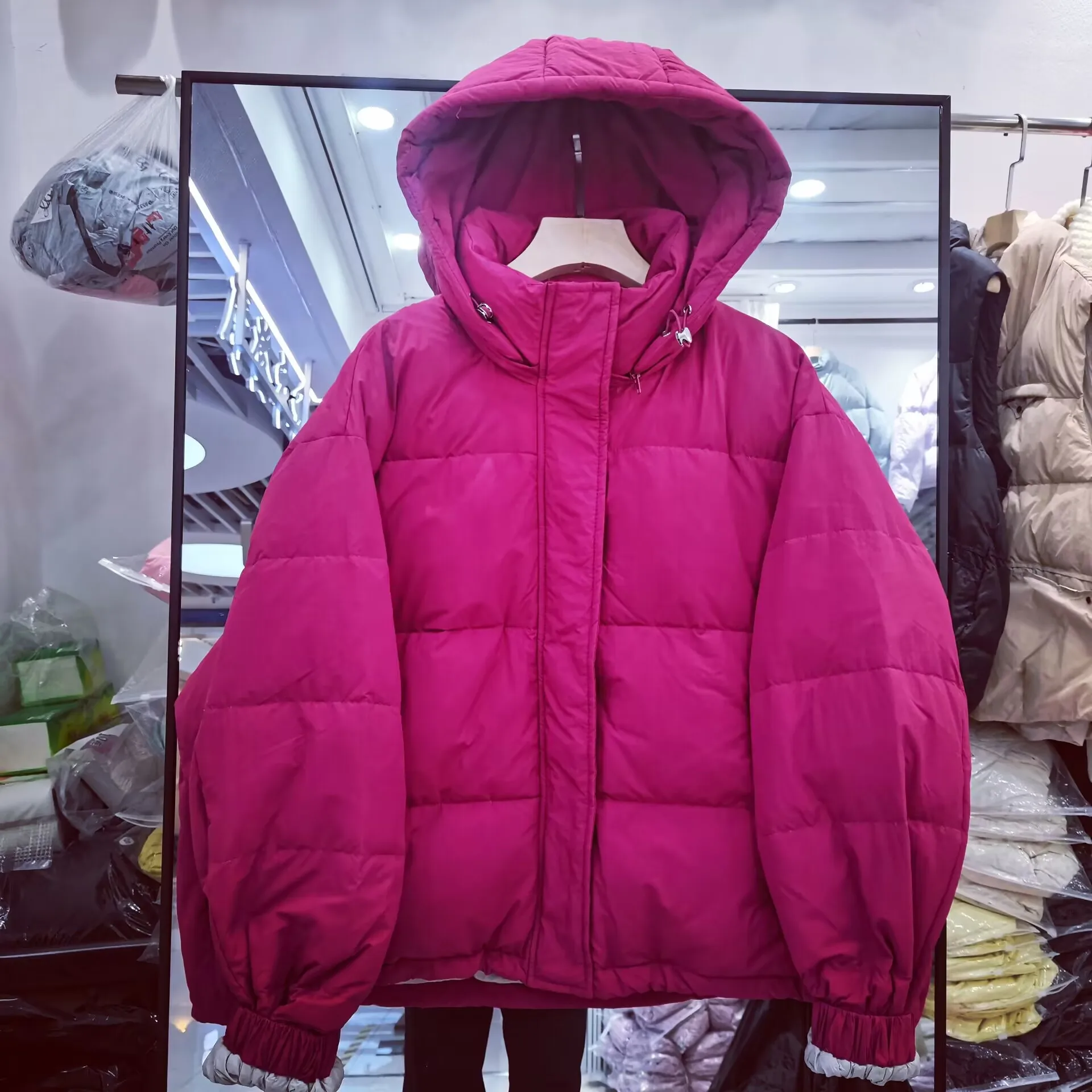 

2023 New Loose Down Jacket Women Fashion Hooded Contrast Color Long Sleeve Casual Warm Winter Coat Jaqueta Feminina Inverno L319