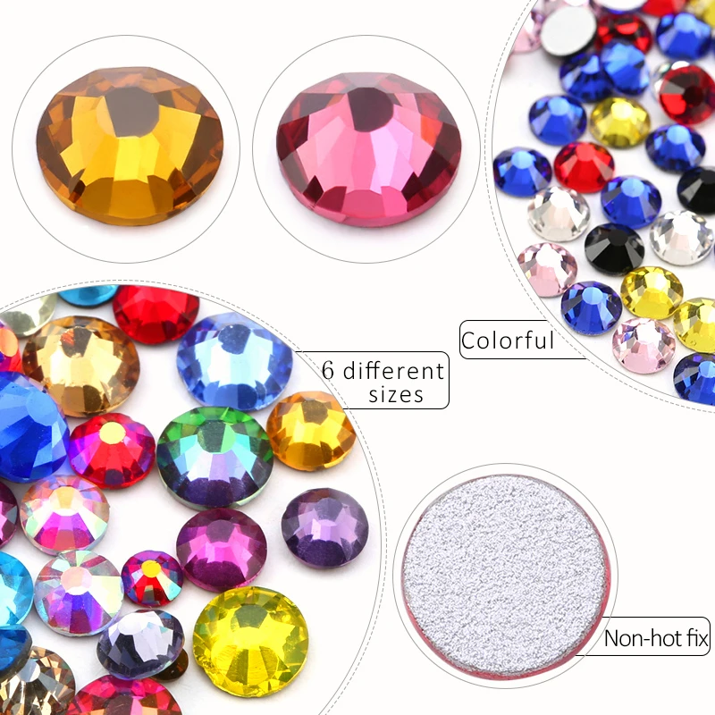 Mix Sizes Colorful Rhinestones Non Hotfix Crystal Glitter Strass Diamond Stone Nail Gems Flatback Rhinestones Art Decorations