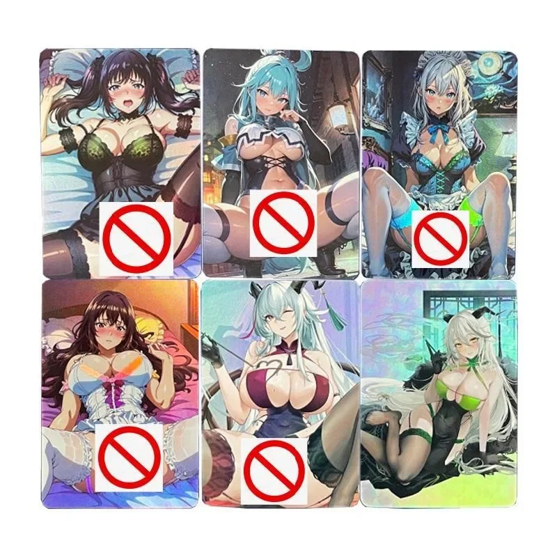 

2pcs/set ACG Sexy Girl Anime Classics Game Collection Cards Toy Gift Aqua Kawaii Animation Characters Refraction Flash Card