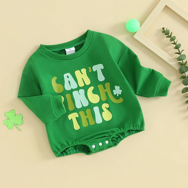 

Infant Baby Irish Festivals Jumpsuit Shamrock Letter Print Round Neck Long Sleeve Sweatshirt Romper