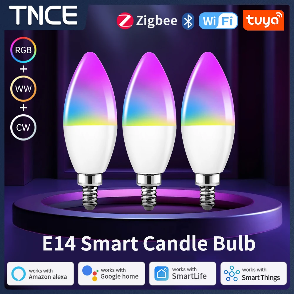 TNCE Tuya Smart WiFi/ Zigbee/Bluetooth E14 Candel Light Dimmable LED Bulb Smart Life APP Control Light Voice Alexa Google home smart led light bulbs smart led lights