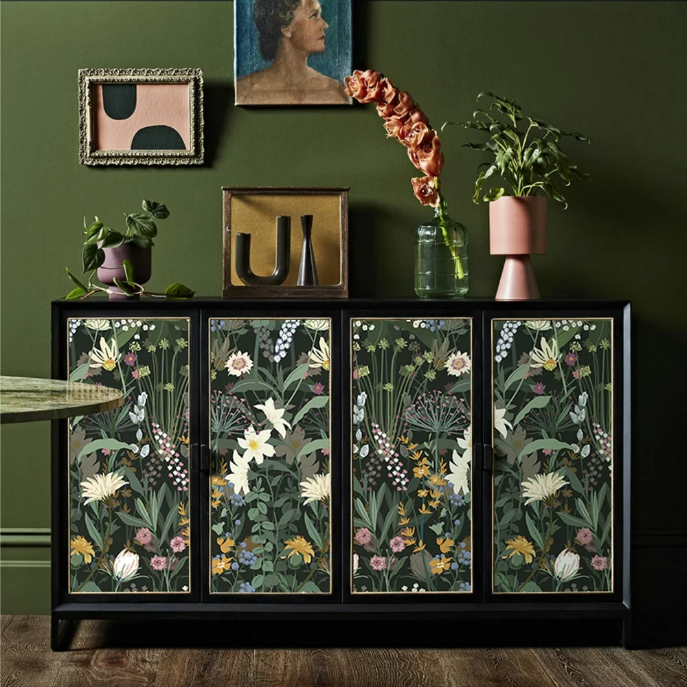 خلفية زهرية خضراء مقاومة للماء من مادة PVC ملصقات جدارية قابلة للتقشير واللصق ذاتية اللصق وقابلة للإزالة لتزيين المنزل القديم