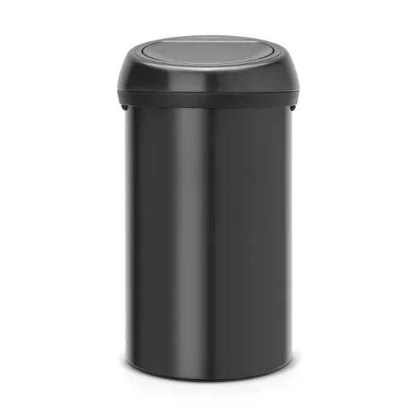 

Brabantia 16 Gallon Large Kitchen Touch Top Trash Can (Matt Black) Removable Lid, Soft-Touch Open Garbage Can