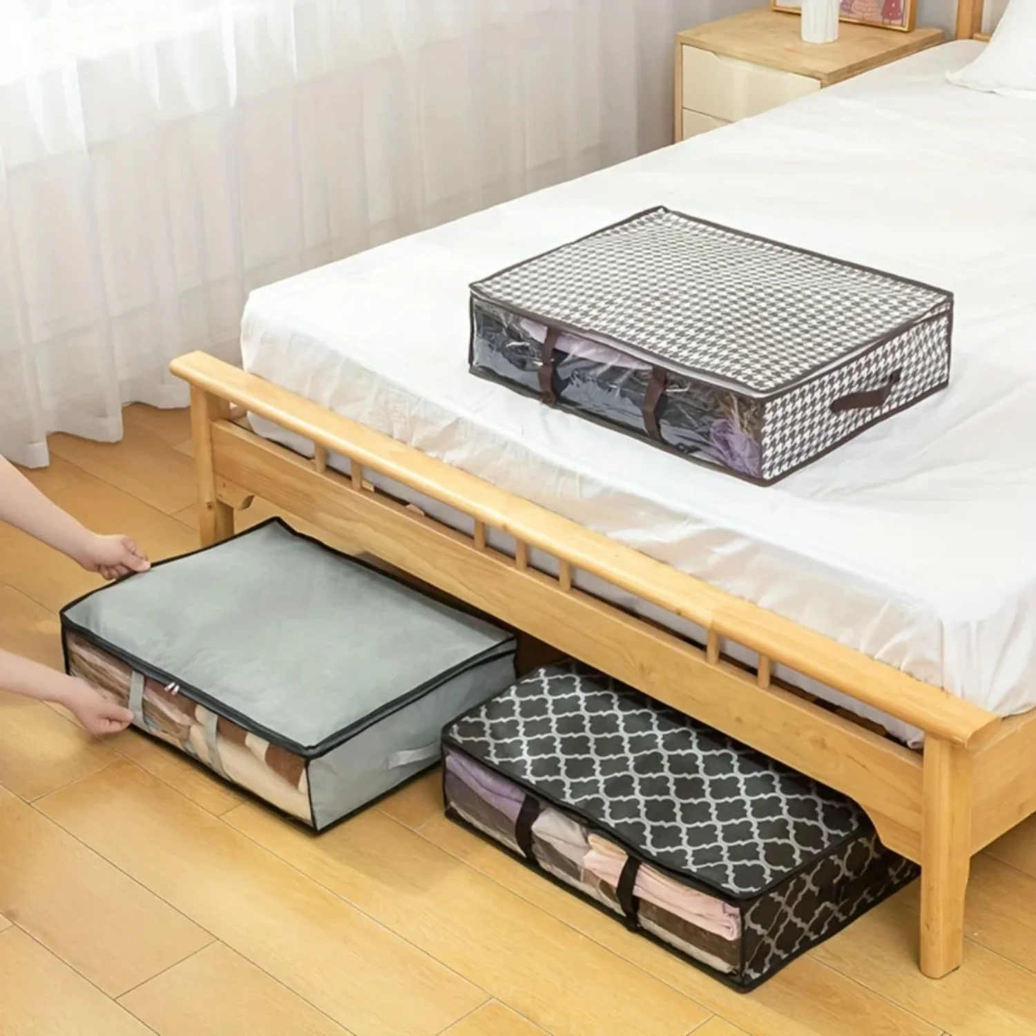 1pc Foldable Under Bed Container with Handles-Space Saving Organizer Comforters,, Clothing,Toys-40L Capacity
