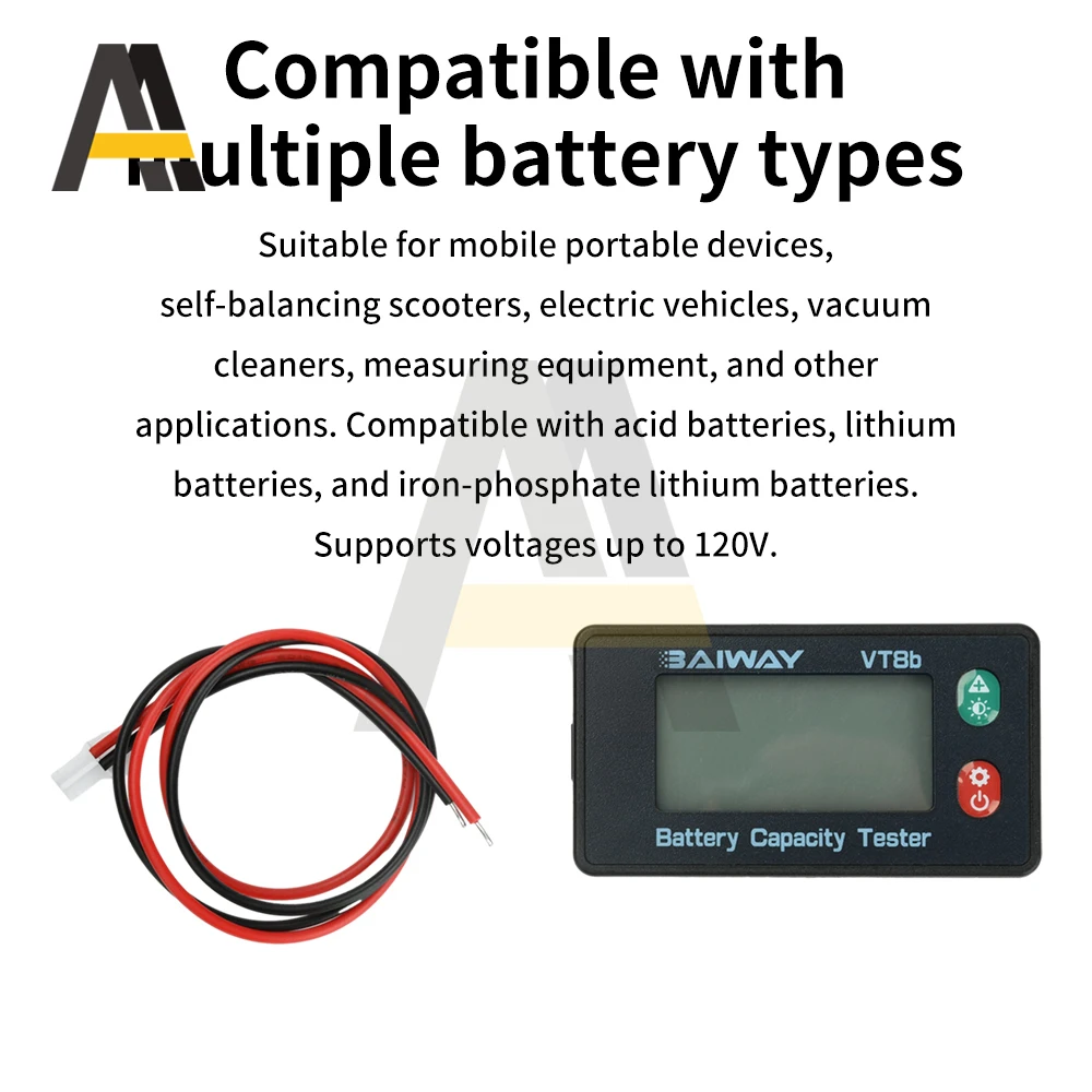 Tester di capacità della batteria digitale LCD DC 8-120V con display multiparametrico per batterie al litio per veicoli elettrici - immagine 4